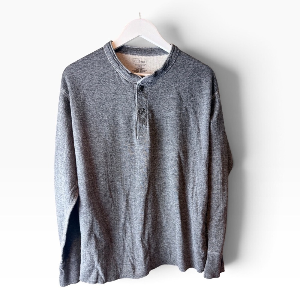 LL Bean Mens Gray Wool Blend Dual Layer Henley Shirt Traditional Fit L Canada
